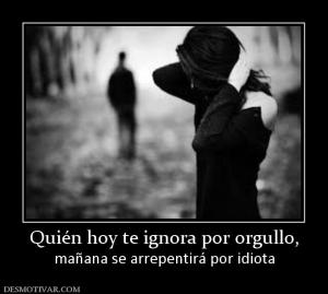 Quién hoy te ignora por orgullo, mañana se arrepentirá por idiota