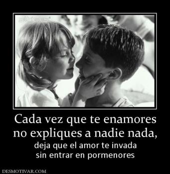 Cada vez que te enamores no expliques a nadie nada,  deja que el amor te invada sin entrar en pormenores