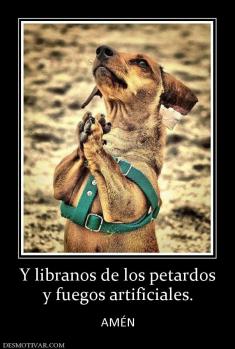 Y libranos de los petardos y fuegos artificiales.  AMÉN