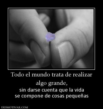 Todo el mundo trata de realizar algo grande,  sin darse cuenta que la vida se compone de cosas pequeñas