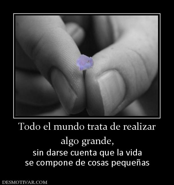 Todo el mundo trata de realizar algo grande,  sin darse cuenta que la vida se compone de cosas pequeñas
