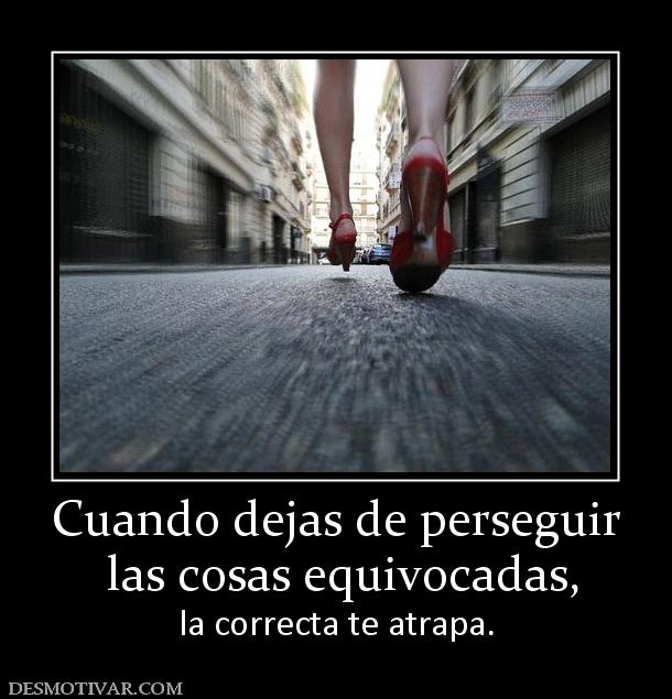 Cuando dejas de perseguir  las cosas equivocadas,  la correcta te atrapa.