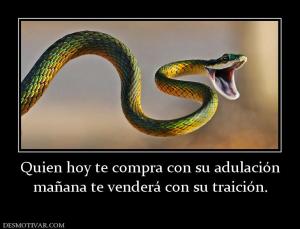 Quien hoy te compra con su adulación mañana te venderá con su traición.