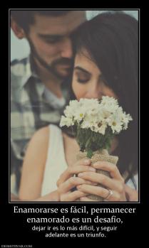 Enamorarse es fácil, permanecer enamorado es un desafío, dejar ir es lo más difícil, y seguir  adelante es un triunfo.