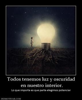 Todos tenemos luz y oscuridad  en nuestro interior. Lo que importa es que parte elegimos potenciar