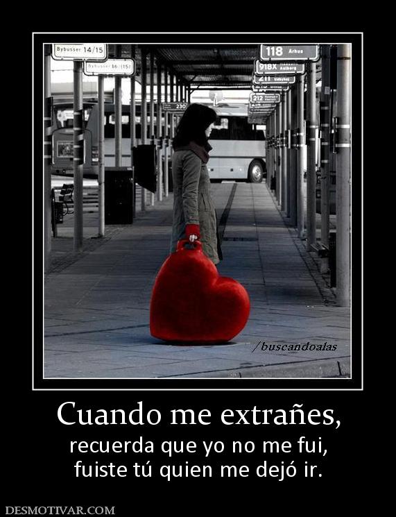 Cuando me extrañes, recuerda que yo no me fui, fuiste tú quien me dejó ir.