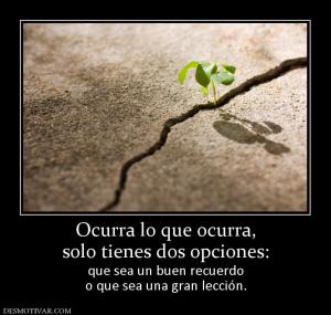 Ocurra lo que ocurra, solo tienes dos opciones:  que sea un buen recuerdo o que sea una gran lección.
