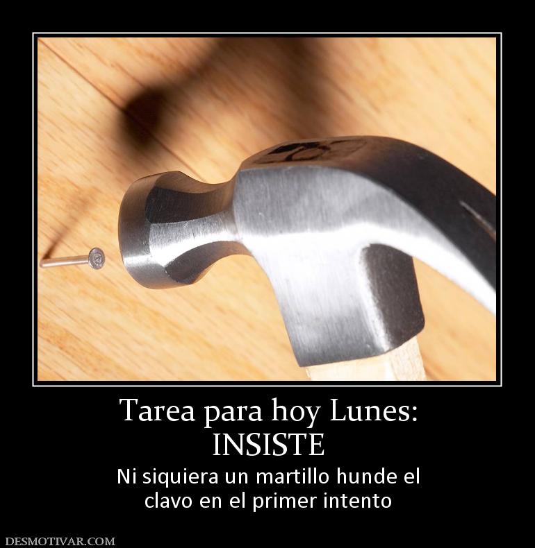 Tarea para hoy Lunes: INSISTE Ni siquiera un martillo hunde el clavo en el primer intento