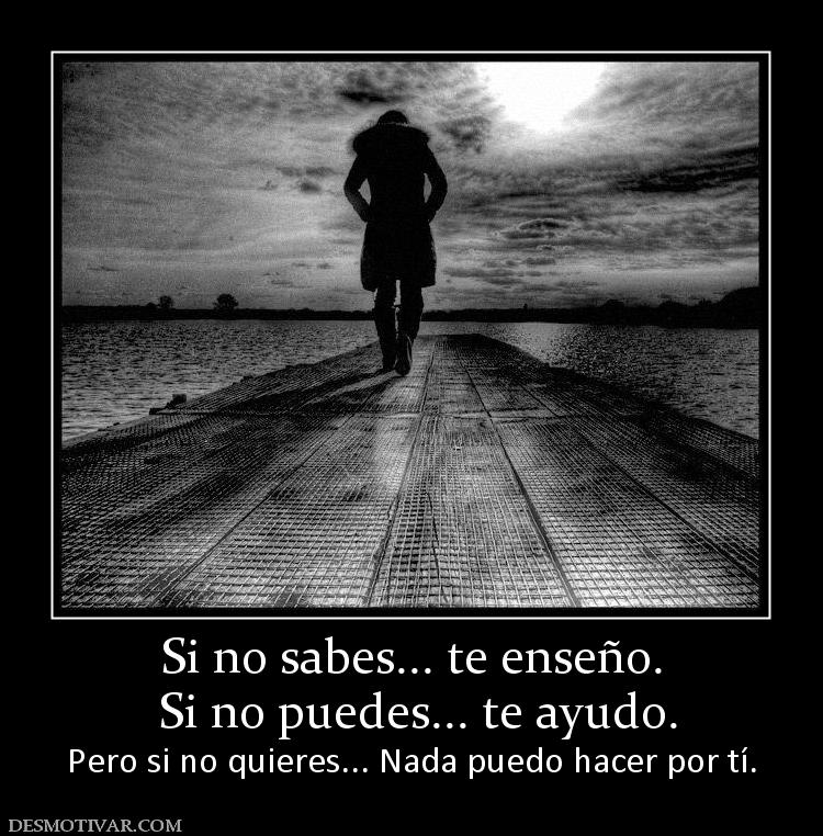 Si no sabes... te enseño.  Si no puedes... te ayudo. Pero si no quieres... Nada puedo hacer por tí.