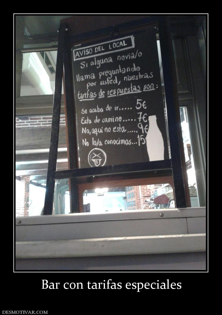 Bar con tarifas especiales