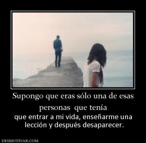 Supongo que eras sólo una de esas personas  que tenía  que entrar a mi vida, enseñarme una  lección y después desaparecer.
