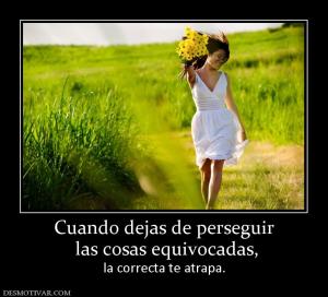 Cuando dejas de perseguir  las cosas equivocadas, la correcta te atrapa.