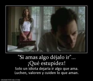 ¡Qué estupidez! Solo un idiota dejaría ir algo que ama. Luchen, valoren y cuiden lo que aman.