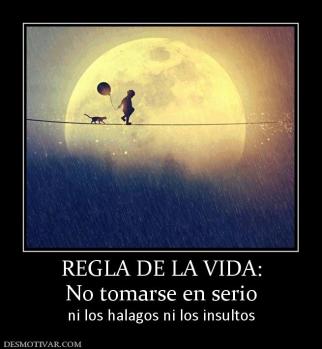 REGLA DE LA VIDA: No tomarse en serio ni los halagos ni los insultos