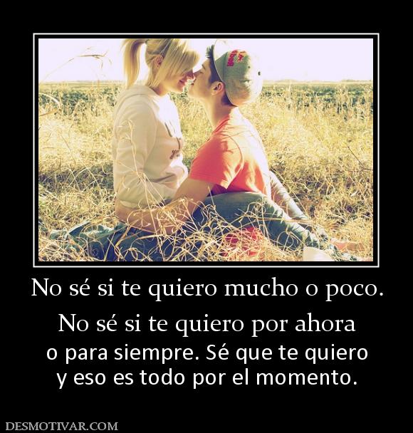 No sé si te quiero mucho o poco. No sé si te quiero por ahora o para siempre. Sé que te quiero y eso es todo por el momento.