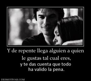 Y de repente llega alguien a quien  le gustas tal cual eres,  y te das cuenta que todo  ha valido la pena.