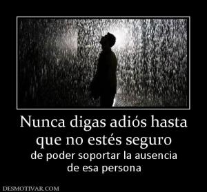 Nunca digas adiós hasta que no estés seguro  de poder soportar la ausencia de esa persona