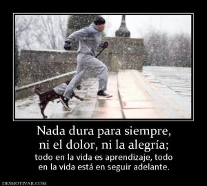 Nada dura para siempre, ni el dolor, ni la alegría; todo en la vida es aprendizaje, todo en la vida está en seguir adelante.