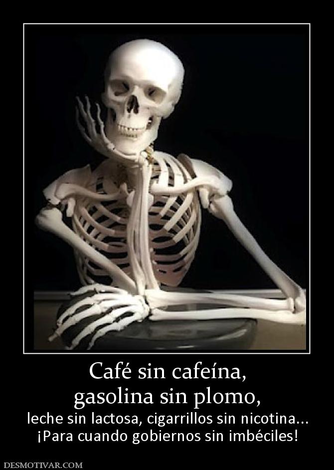 Café sin cafeína, gasolina sin plomo,  leche sin lactosa, cigarrillos sin nicotina... ¡Para cuando gobiernos sin imbéciles!