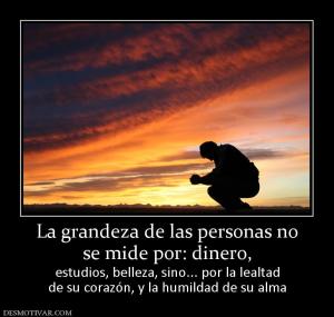 La grandeza de las personas no se mide por: dinero,  estudios, belleza, sino... por la lealtad de su corazón, y la humildad de su alma