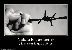 Valora lo que tienes y lucha por lo que quieres.