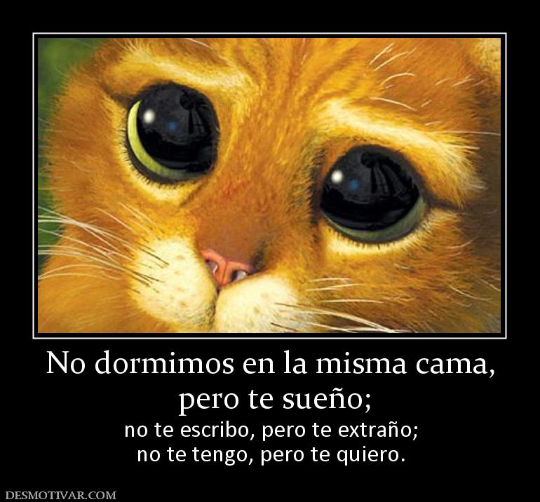 No dormimos en la misma cama,  pero te sueño; no te escribo, pero te extraño; no te tengo, pero te quiero.