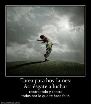 Tarea para hoy Lunes: Arriésgate a luchar  contra todo y contra todos por lo que te hace feliz.
