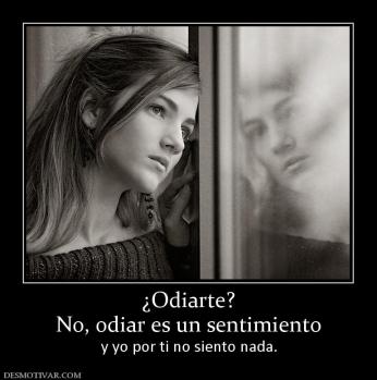 ¿Odiarte? No, odiar es un sentimiento y yo por ti no siento nada.