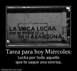 Tarea para hoy Miércoles: Lucha por todo aquello que te saque una sonrisa.
