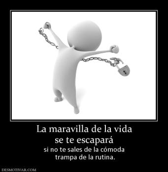 La maravilla de la vida se te escapará  si no te sales de la cómoda  trampa de la rutina.
