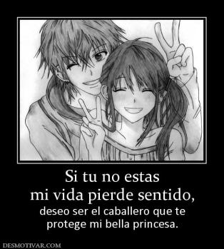 Si tu no estas mi vida pierde sentido, deseo ser el caballero que te protege mi bella princesa.