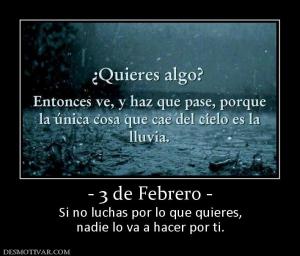 - 3 de Febrero - Si no luchas por lo que quieres, nadie lo va a hacer por ti.