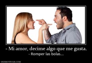 - Mi amor, decime algo que me gusta. - Romper las bolas...