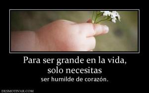 Para ser grande en la vida, solo necesitas  ser humilde de corazón.