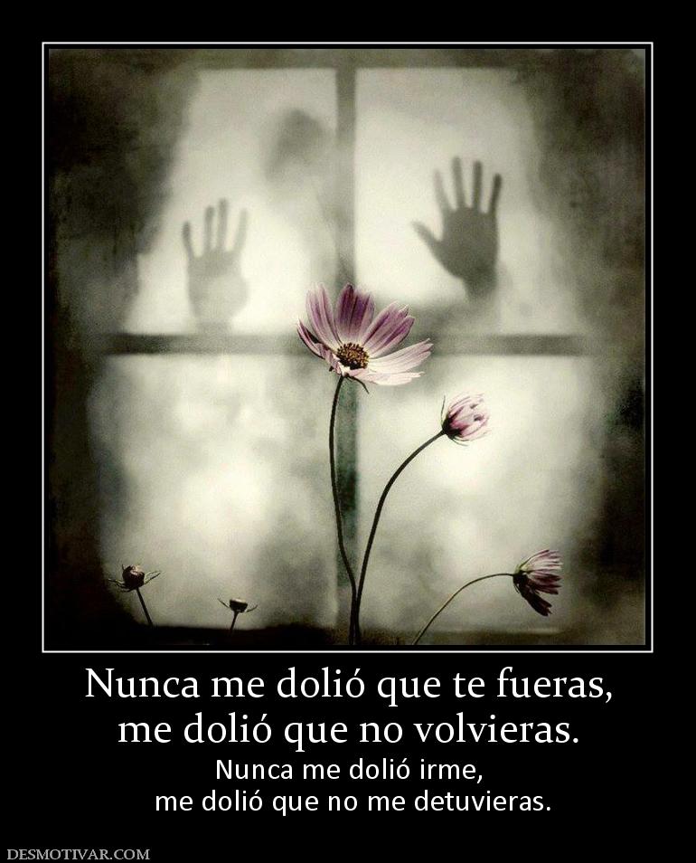Nunca me dolió que te fueras, me dolió que no volvieras.  Nunca me dolió irme,  me dolió que no me detuvieras.