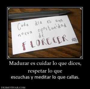 Madurar es cuidar lo que dices, respetar lo que  escuchas y meditar lo que callas.