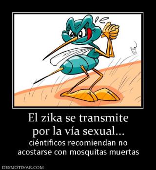 El zika se transmite por la vía sexual... ciéntificos recomiendan no acostarse con mosquitas muertas