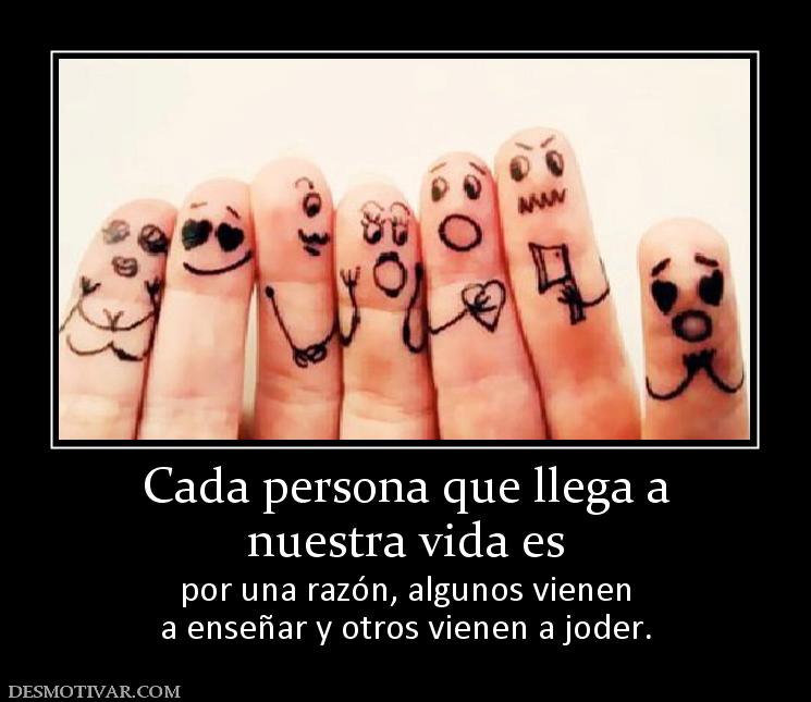 Cada persona que llega a nuestra vida es  por una razón, algunos vienen a enseñar y otros vienen a joder.