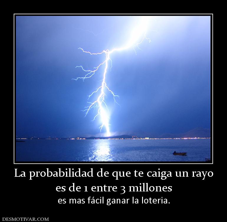 La probabilidad de que te caiga un ray es de 1 entre 3 millones es mas fácil ganar la loteria.