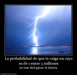 La probabilidad de que te caiga un ray es de 1 entre 3 millones es mas fácil ganar la loteria.