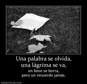 Una palabra se olvida, una lágrima se va,  un beso se borra, pero un recuerdo jamás.