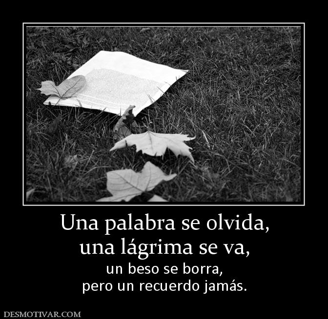 Una palabra se olvida, una lágrima se va,  un beso se borra, pero un recuerdo jamás.