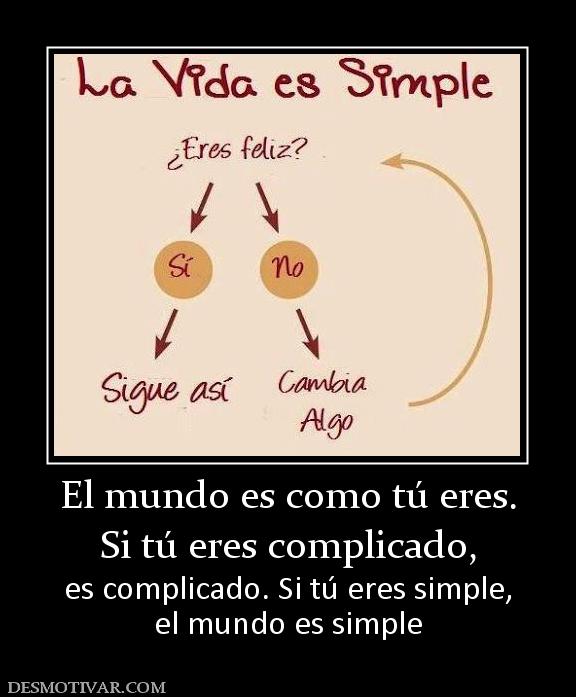 El mundo es como tú eres. Si tú eres complicado, es complicado. Si tú eres simple, el mundo es simple