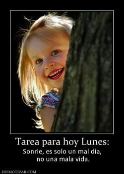 Tarea para hoy Lunes: Sonríe, es solo un mal día,  no una mala vida.