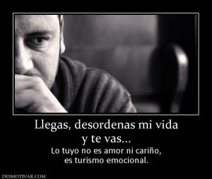 Llegas, desordenas mi vida y te vas... Lo tuyo no es amor ni cariño, es turismo emocional.