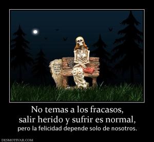 No temas a los fracasos, salir herido y sufrir es normal, pero la felicidad depende solo de nosotros.