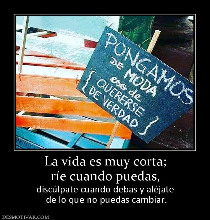 La vida es muy corta; ríe cuando puedas,  discúlpate cuando debas y aléjate  de lo que no puedas cambiar.