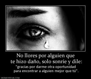 No llores por alguien que  te hizo daño, solo sonríe y dile:   para encontrar a alguien mejor que tú