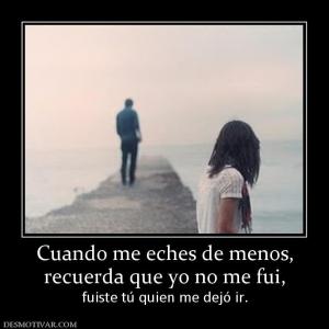 Cuando me eches de menos, recuerda que yo no me fui,  fuiste tú quien me dejó ir.