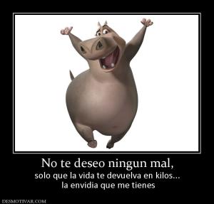 No te deseo ningun mal, solo que la vida te devuelva en kilos...  la envidia que me tienes